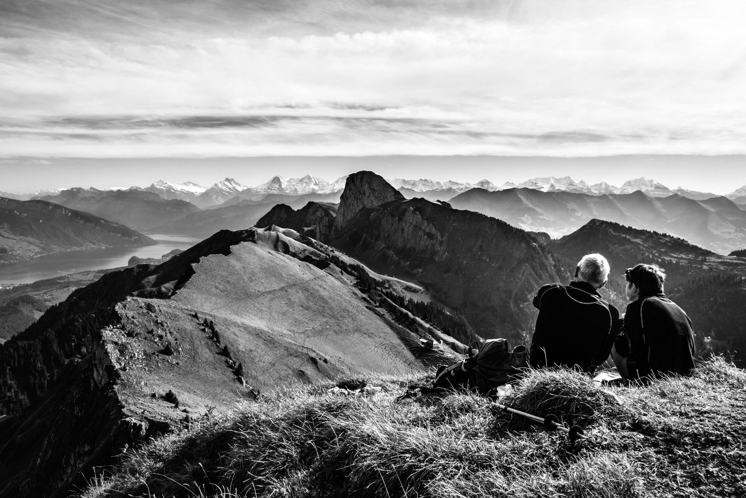 Berner Alpen, Blick vom Homad Richtung Stockhorn, Ehepaar, Senio